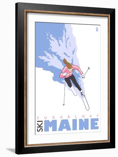 Sugarloaf, Maine, Stylized Skier-Lantern Press-Framed Premium Giclee Print