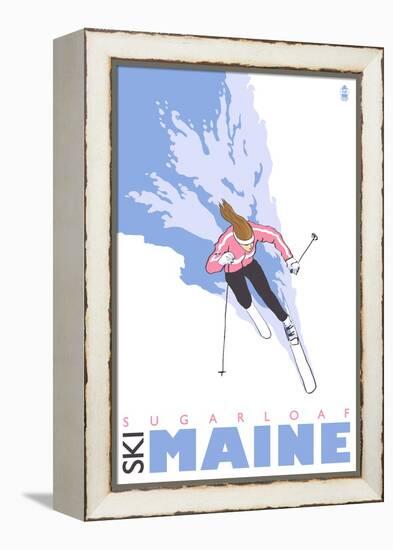 Sugarloaf, Maine, Stylized Skier-Lantern Press-Framed Stretched Canvas