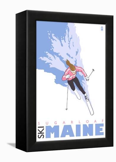 Sugarloaf, Maine, Stylized Skier-Lantern Press-Framed Stretched Canvas