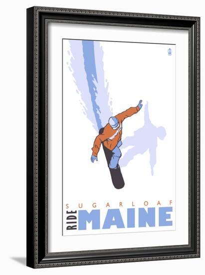 Sugarloaf, Maine, Stylized Snowboarder-Lantern Press-Framed Art Print