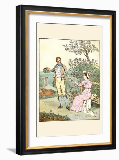 Suitor Leads a Young Girl from a Bench in a Smiling a Loving Face-Randolph Caldecott-Framed Art Print