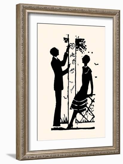 Suitor Pulls a Heart from a Trellis-Maxfield Parrish-Framed Art Print