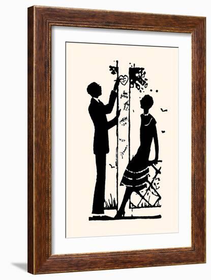 Suitor Pulls a Heart from a Trellis-Maxfield Parrish-Framed Art Print