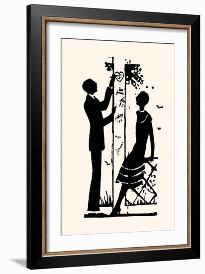 Suitor Pulls a Heart from a Trellis-Maxfield Parrish-Framed Art Print