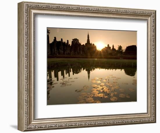 Sukhothai Ruins and Sunset Reflected in Lotus Pond, Thailand-Gavriel Jecan-Framed Photographic Print