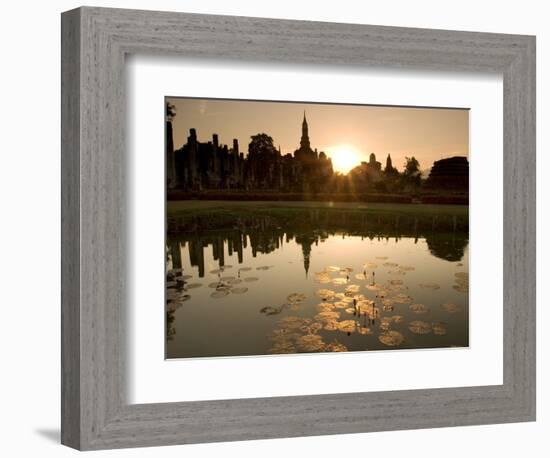 Sukhothai Ruins and Sunset Reflected in Lotus Pond, Thailand-Gavriel Jecan-Framed Photographic Print