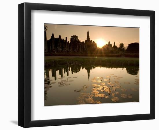 Sukhothai Ruins and Sunset Reflected in Lotus Pond, Thailand-Gavriel Jecan-Framed Photographic Print