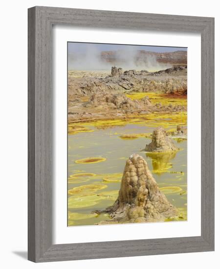 Sulfuric acid pond and fumarole at Dallol maar in Ethiopia-Christophe Boisvieux-Framed Photographic Print