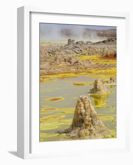 Sulfuric acid pond and fumarole at Dallol maar in Ethiopia-Christophe Boisvieux-Framed Photographic Print