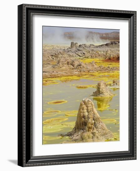 Sulfuric acid pond and fumarole at Dallol maar in Ethiopia-Christophe Boisvieux-Framed Photographic Print