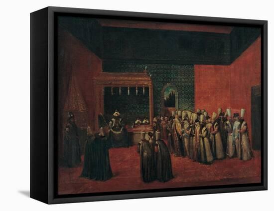 Sultan Ahmed III Receiving a European Ambassador, 1720S-Jean-Baptiste Vanmour-Framed Premier Image Canvas