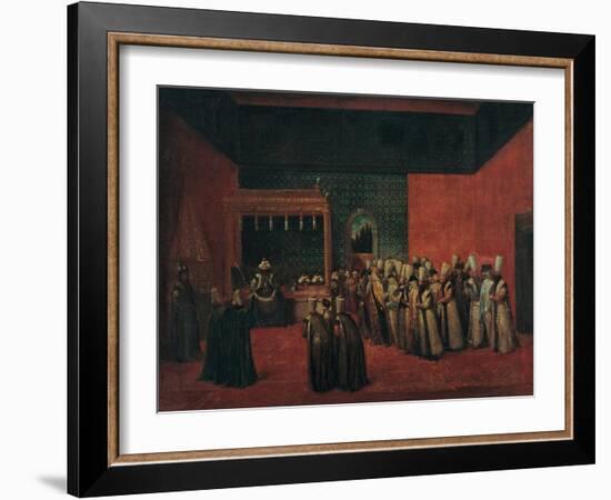 Sultan Ahmed III Receiving a European Ambassador, 1720S-Jean-Baptiste Vanmour-Framed Giclee Print