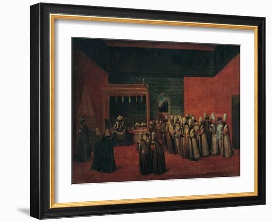 Sultan Ahmed III Receiving a European Ambassador, 1720S-Jean-Baptiste Vanmour-Framed Giclee Print