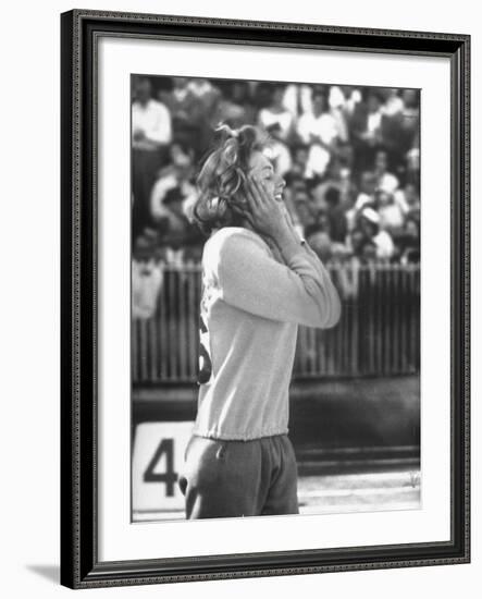 Sultry Beauty Gunhild Larking, Sweden's Entry for the High Jump, Won 6th Place at Olympic Games-George Silk-Framed Premium Photographic Print