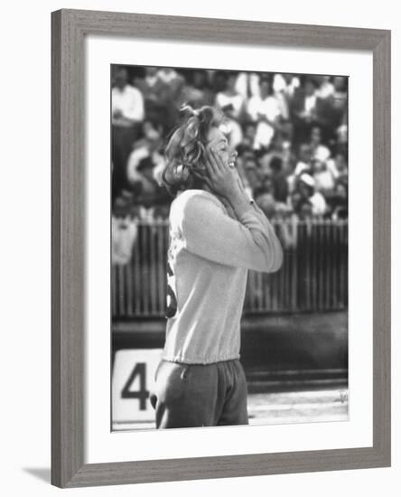 Sultry Beauty Gunhild Larking, Sweden's Entry for the High Jump, Won 6th Place at Olympic Games-George Silk-Framed Premium Photographic Print