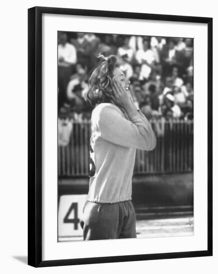 Sultry Beauty Gunhild Larking, Sweden's Entry for the High Jump, Won 6th Place at Olympic Games-George Silk-Framed Premium Photographic Print