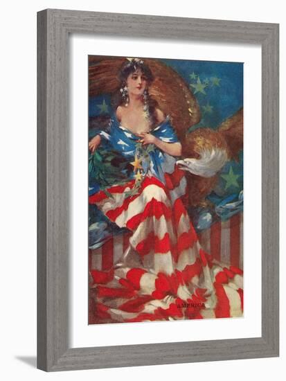 Sultry Siren Wrapped in Flag-null-Framed Art Print