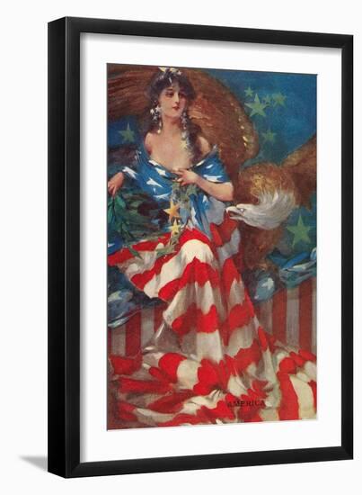Sultry Siren Wrapped in Flag-null-Framed Art Print
