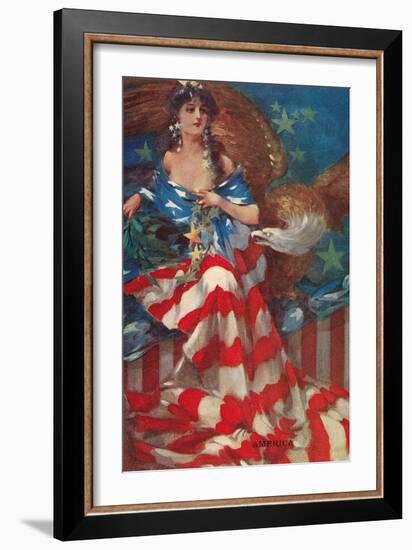 Sultry Siren Wrapped in Flag-null-Framed Art Print