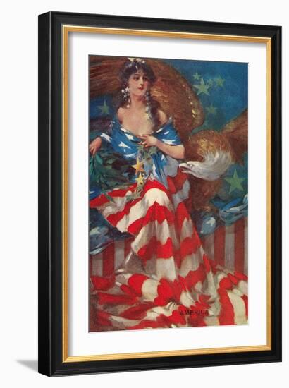 Sultry Siren Wrapped in Flag-null-Framed Art Print