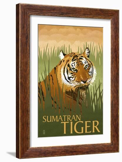 Sumatran Tiger - Lithograph Series-Lantern Press-Framed Art Print