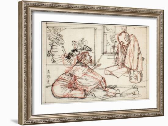 Sumi and Extensive Red Underdrawing on Paper-Yoshitoshi Tsukioka-Framed Giclee Print