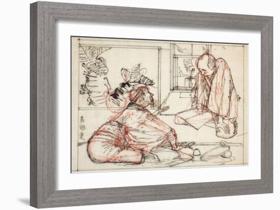 Sumi and Extensive Red Underdrawing on Paper-Yoshitoshi Tsukioka-Framed Giclee Print