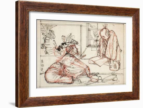 Sumi and Extensive Red Underdrawing on Paper-Yoshitoshi Tsukioka-Framed Giclee Print