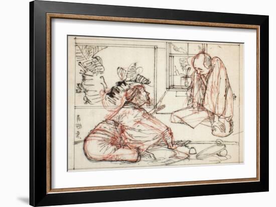 Sumi and Extensive Red Underdrawing on Paper-Yoshitoshi Tsukioka-Framed Giclee Print