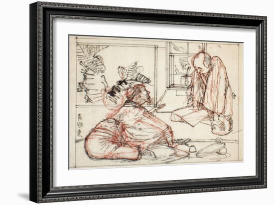 Sumi and Extensive Red Underdrawing on Paper-Yoshitoshi Tsukioka-Framed Giclee Print