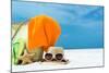 Summer Beach Bag with Coral,Towel and Flip Flops on Sandy Beach-oleggawriloff-Mounted Photographic Print