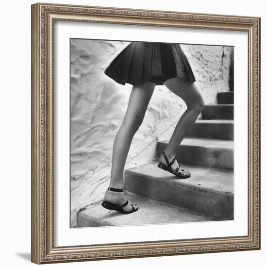 Summer Beach Fashions: Pleated Skirt and Patent Leather Sandals-Nina Leen-Framed Photographic Print