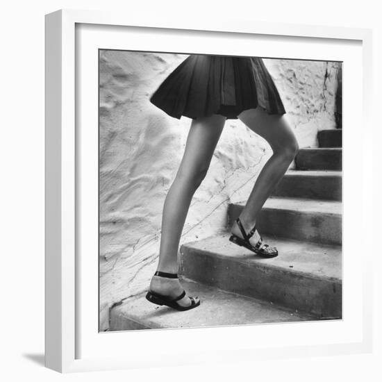 Summer Beach Fashions: Pleated Skirt and Patent Leather Sandals-Nina Leen-Framed Photographic Print