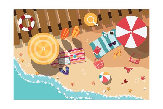 Summer Beach In Flat Design Sea Side And Beach Items Vector Illustration Art Print Bluelela Art Com Summer Beach In Flat Design Sea Side And Beach Items Vector Illustration Art Print Bluelela Art Com