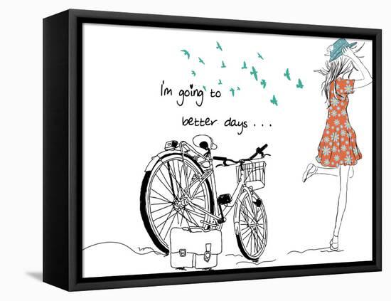 Summer Bicycle Vintage Girl-studiohome-Framed Stretched Canvas