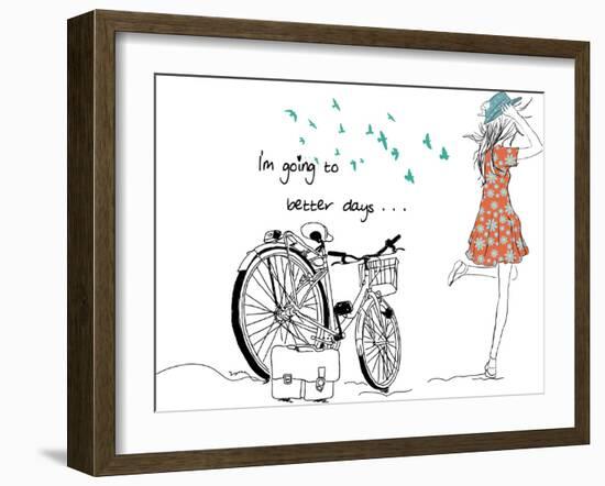 Summer Bicycle Vintage Girl-studiohome-Framed Art Print