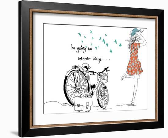 Summer Bicycle Vintage Girl-studiohome-Framed Art Print