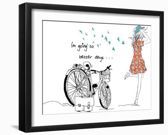 Summer Bicycle Vintage Girl-studiohome-Framed Art Print