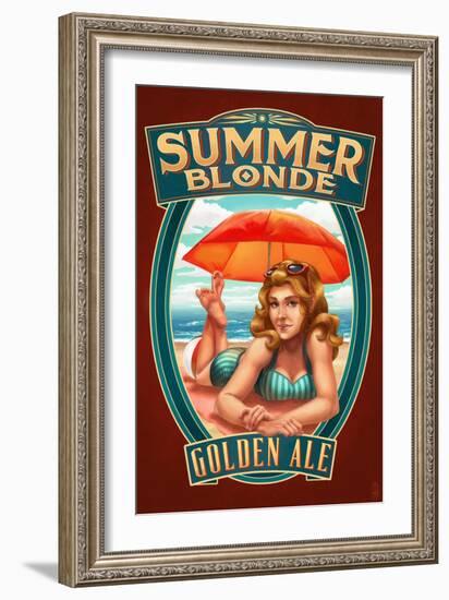 Summer Blonde Golden Ale Pinup Girl-Lantern Press-Framed Art Print