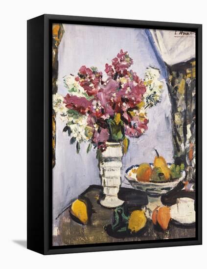 Summer Blossom and a Bowl of Fruit, with a Cup and Saucer-George Leslie Hunter-Framed Premier Image Canvas