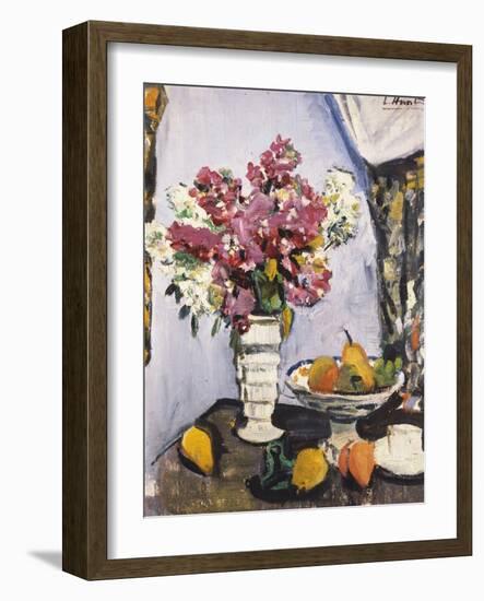 Summer Blossom and a Bowl of Fruit, with a Cup and Saucer-George Leslie Hunter-Framed Giclee Print
