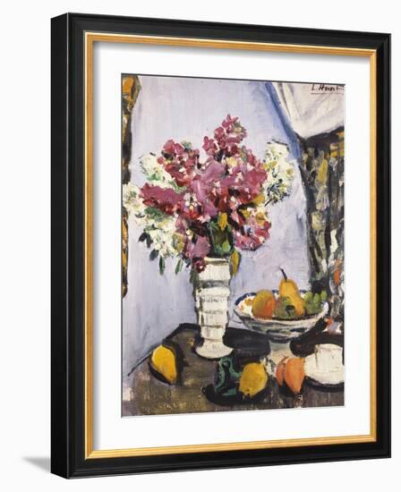 Summer Blossom and a Bowl of Fruit, with a Cup and Saucer-George Leslie Hunter-Framed Giclee Print