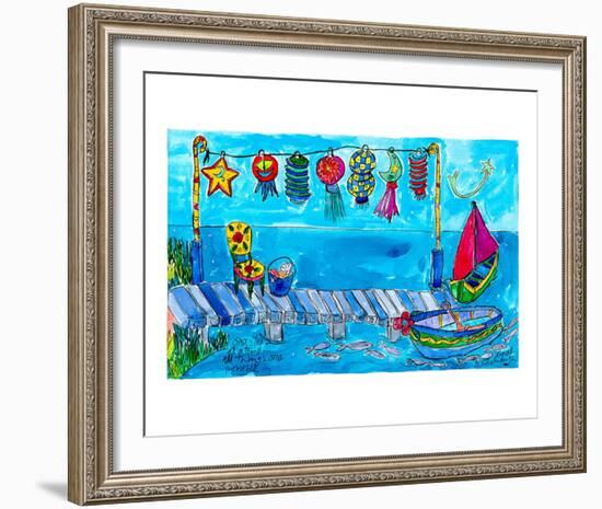 Summer Boat Dock Party-Deborah Cavenaugh-Framed Art Print