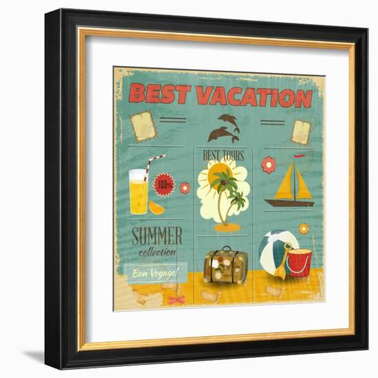 Summer Card In Retro Style-elfivetrov-Framed Art Print