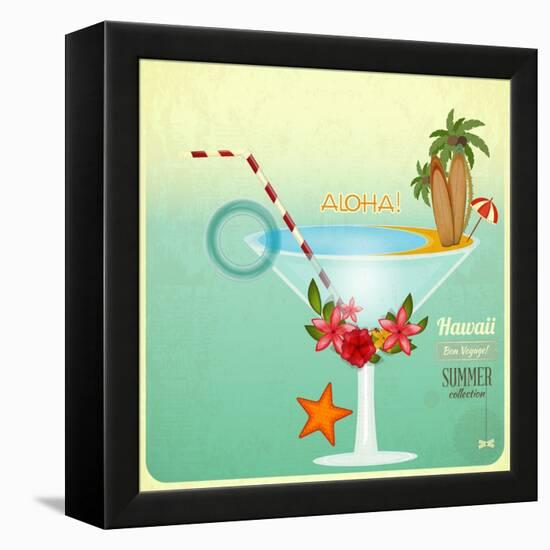 Summer Cocktail Card In Retro Style-elfivetrov-Framed Stretched Canvas