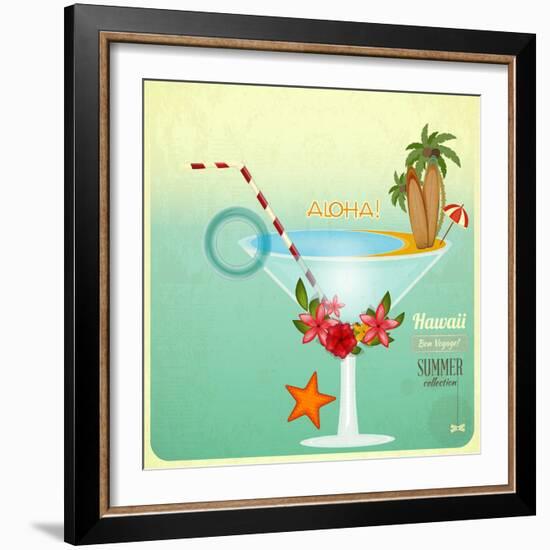 Summer Cocktail Card In Retro Style-elfivetrov-Framed Art Print