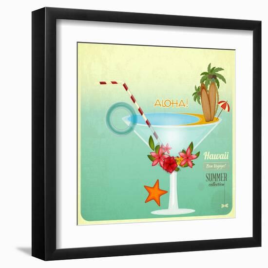 Summer Cocktail Card In Retro Style-elfivetrov-Framed Art Print