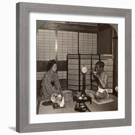 Summer Evening Meal at a Hotel, Hiroshima, Japan, 1904-Underwood & Underwood-Framed Photographic Print