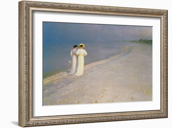 Summer Evening on the Skagen Southern Beach with Anna Ancher and Marie Kroyer, 1893-Peder Severin Kroyer-Framed Premium Giclee Print