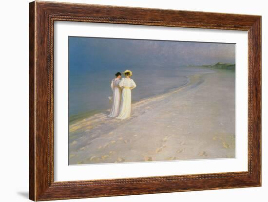 Summer Evening on the Skagen Southern Beach with Anna Ancher and Marie Kroyer, 1893-Peder Severin Kroyer-Framed Premium Giclee Print